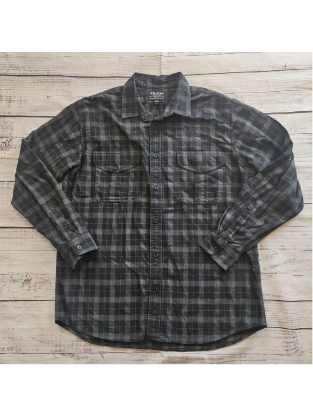 Filson Alaskan Guide Shirt Gray Black Plaid Flannel Outdoors Mens Large